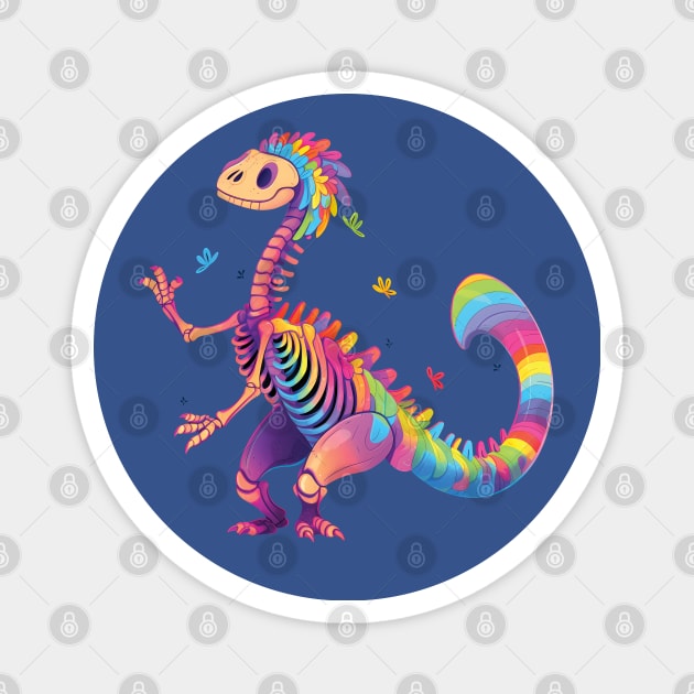Dancing Skeleton Rainbow Dinosaur Magnet by Lunatic Bear